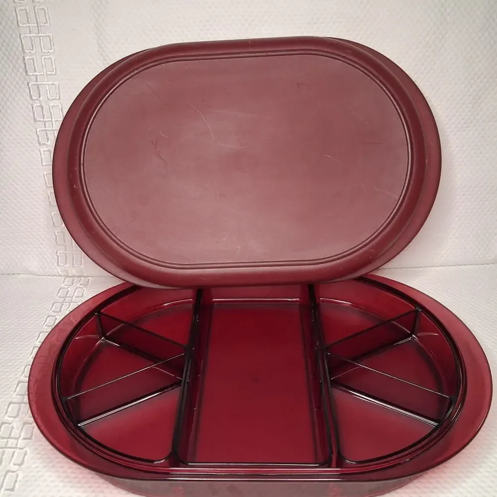 Tupperware Preludio Cranberry Oval Divided Acryllic Serving Party Tray